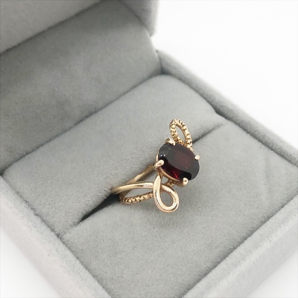 14k yellow gold garnet double band swirl ring size 5.5 3.7 g - Picture 2 of 11